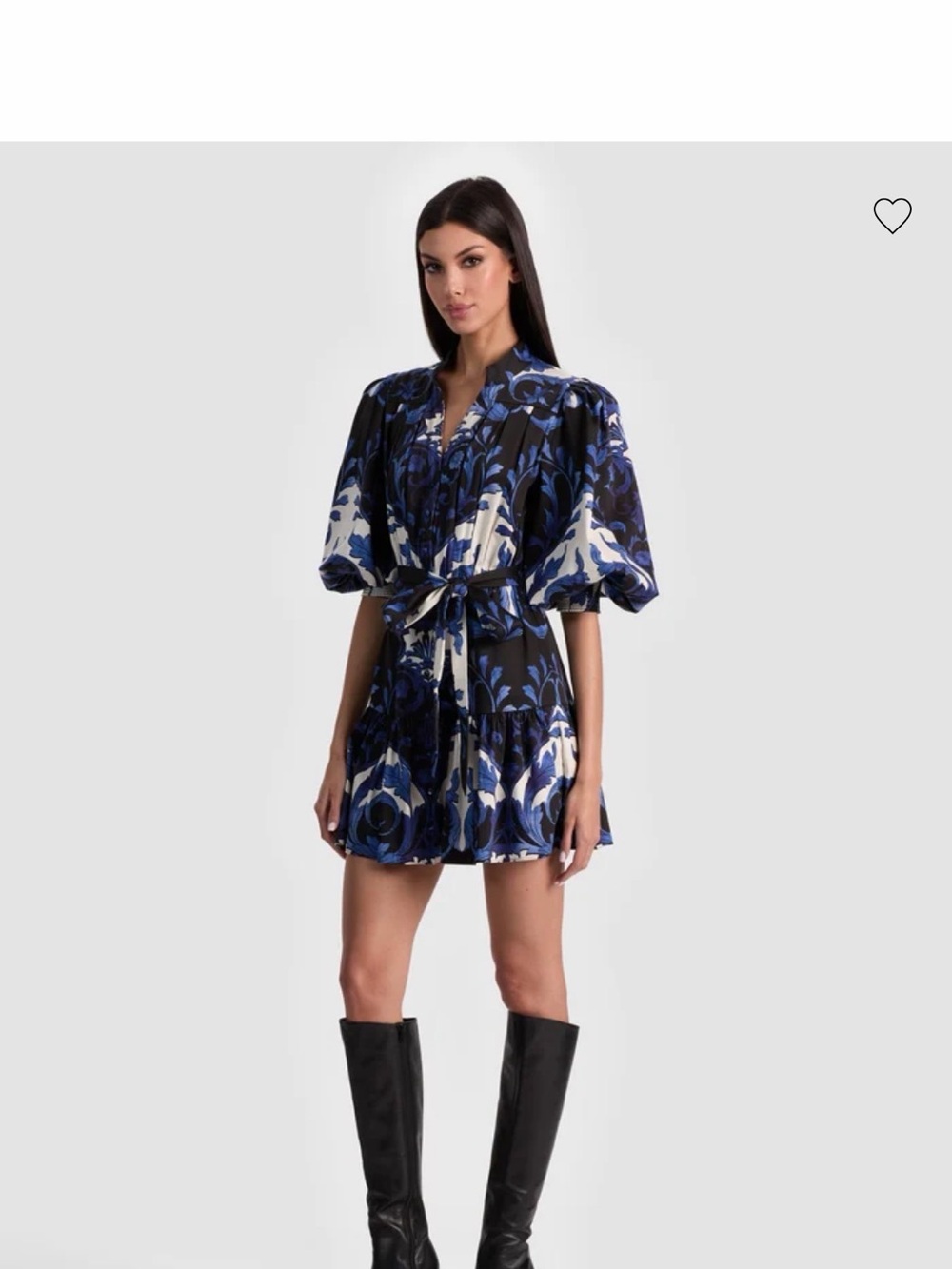 Alice + Olivia Navy, Black & White Floral Puff-Sleeve Mini Dress